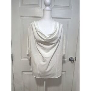 NEW White Dolman‎ Cowl Drape Collar Loose Boxy Top S Flowy 3/4 Sleeve Cupshe